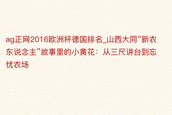 ag正网2016欧洲杯德国排名_山西大同“新农东说念主”故事里的小黄花：从三尺讲台到忘忧农场