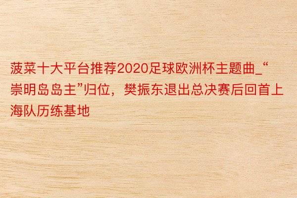 菠菜十大平台推荐2020足球欧洲杯主题曲_“崇明岛岛主”归位，樊振东退出总决赛后回首上海队历练基地