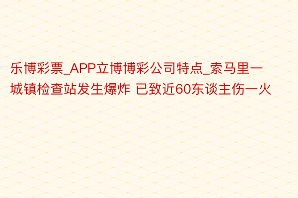 乐博彩票_APP立博博彩公司特点_索马里一城镇检查站发生爆炸 已致近60东谈主伤一火